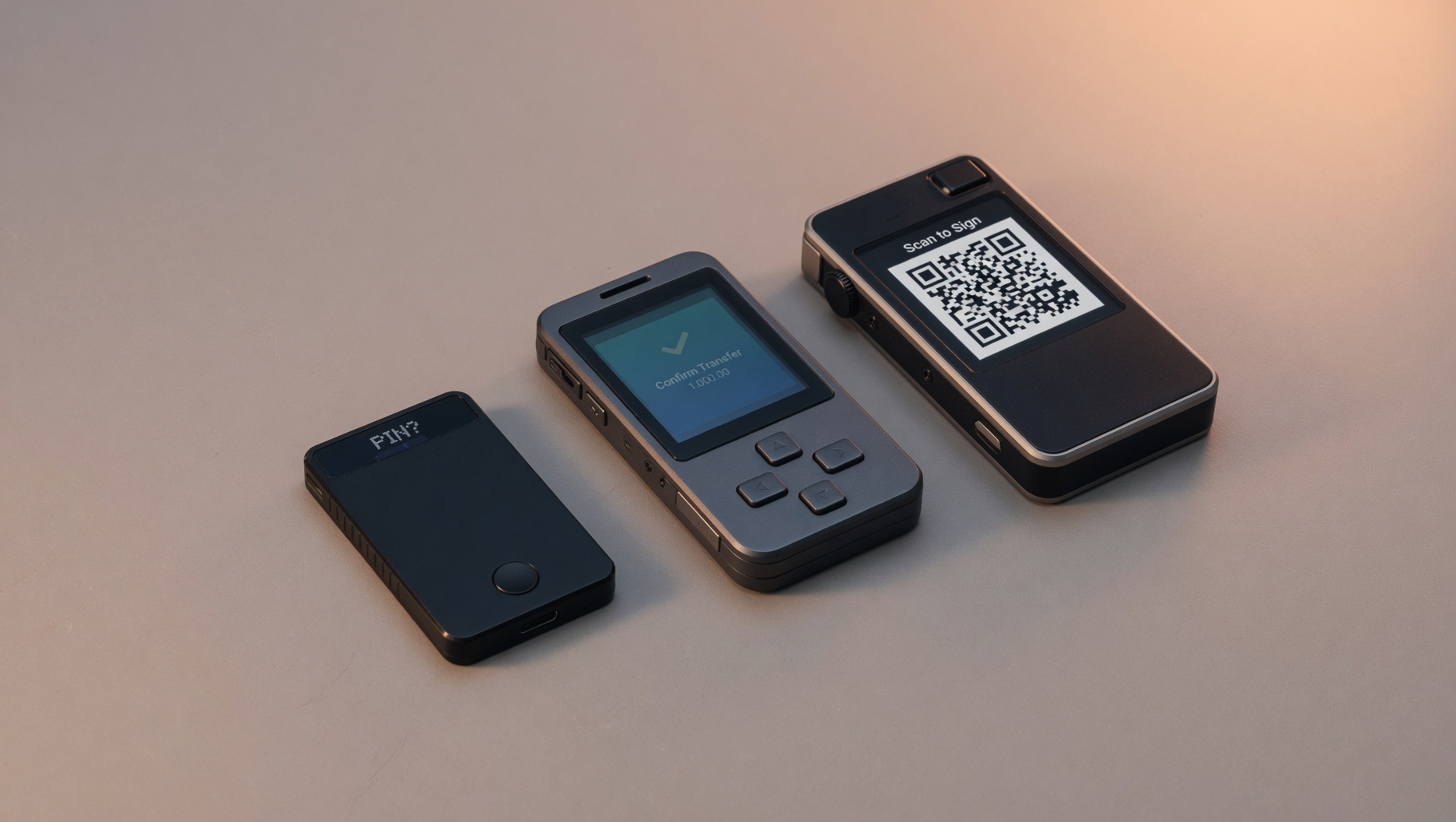 Entry-level, mid-range, and air-gapped hardware wallets side by side